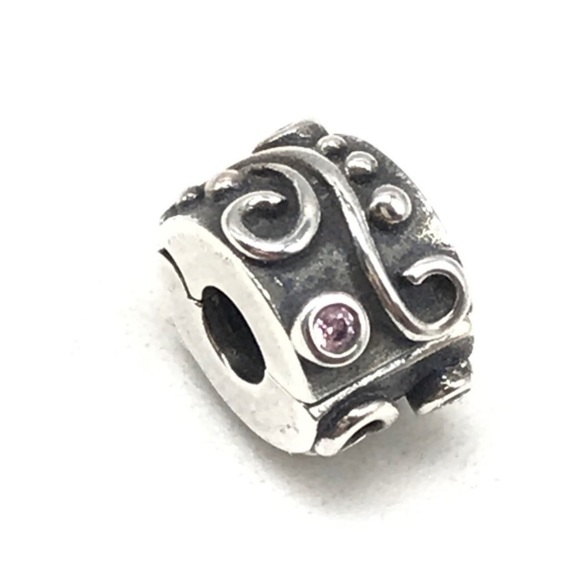 Pandora 925 Pink CZ Tendril Swirls Clip Rare Retired Bead Charm - Picture 1 of 4